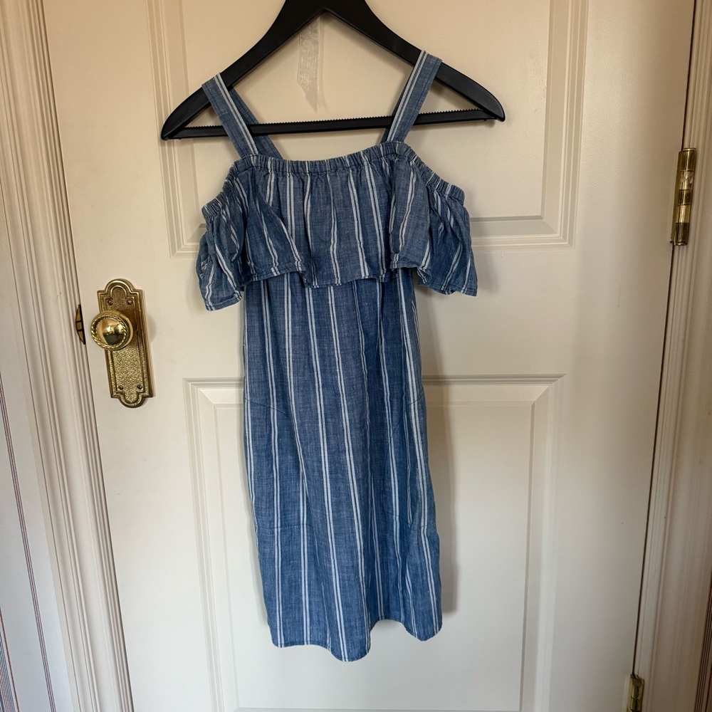 J Crew Factory Blue Striped cold-Shoulder Dress size xxs